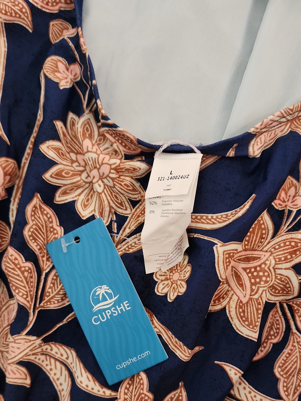Cupshe 1 Piece Navy Patterned Suit. Size Large. NWT - Picture 5 of 7